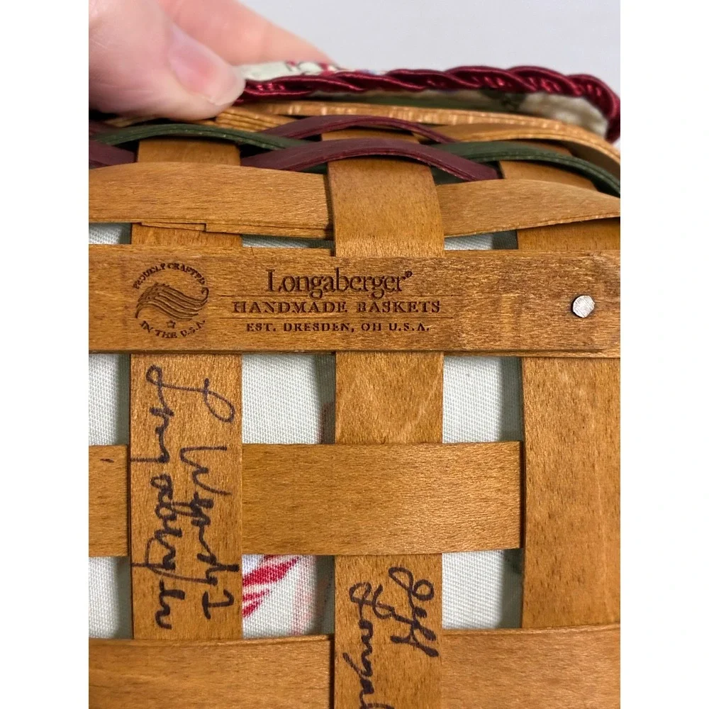 Longaberger Blue Ribbon Collection Small Square Basket Wood Lid Christmas 2002